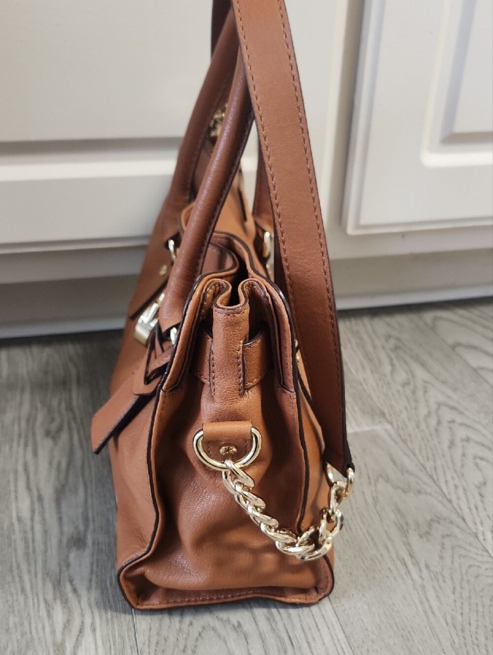 Michael Kors Cognac Leather Satchel with Gold Hardware - Picture 6 of 11